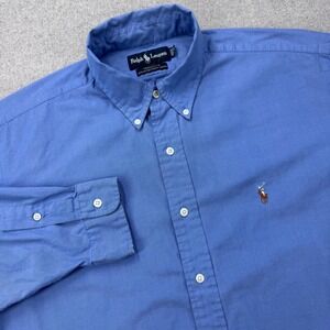 VTG 90s Polo Ralph Lauren Yarmouth Shirt 17-34 (XXL) Blue 17 Flesh Pony *FLAW